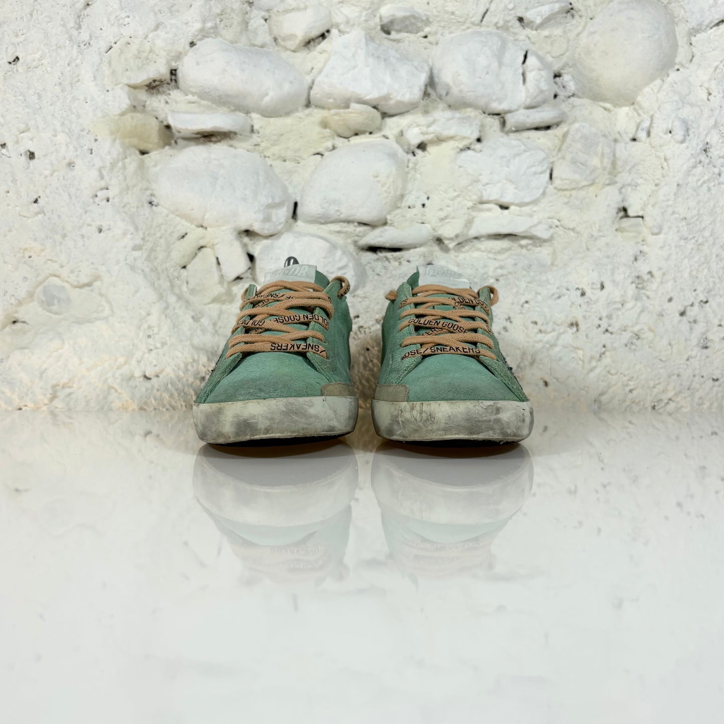 Golden goose Superstar verdi con talloncini tortora e stella argento glitter 39