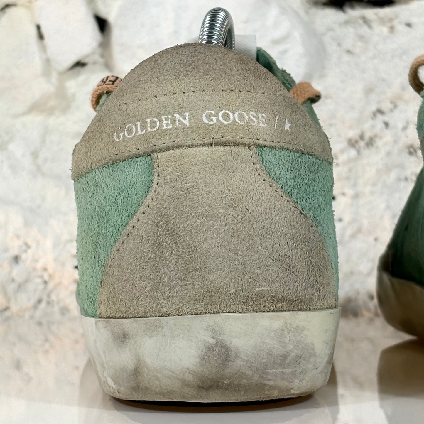 Golden goose Superstar verdi con talloncini tortora e stella argento glitter 39