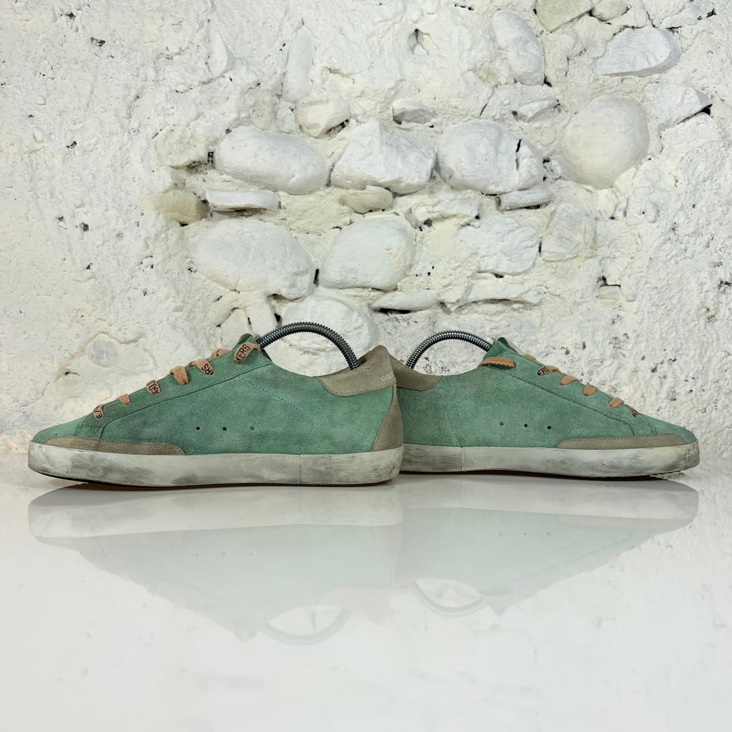 Golden goose Superstar verdi con talloncini tortora e stella argento glitter 39