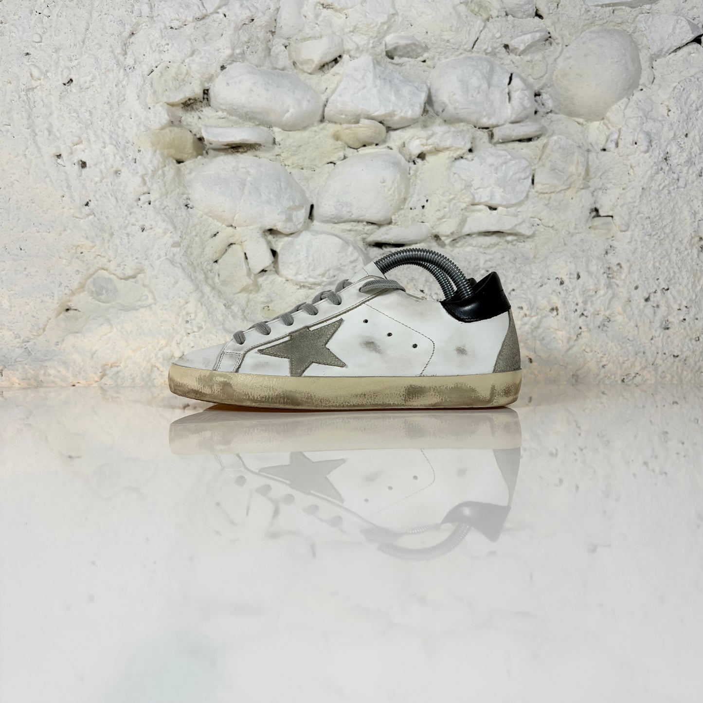 Golden goose Superstar classiche bianche con stella grigia e talloncini neri 36