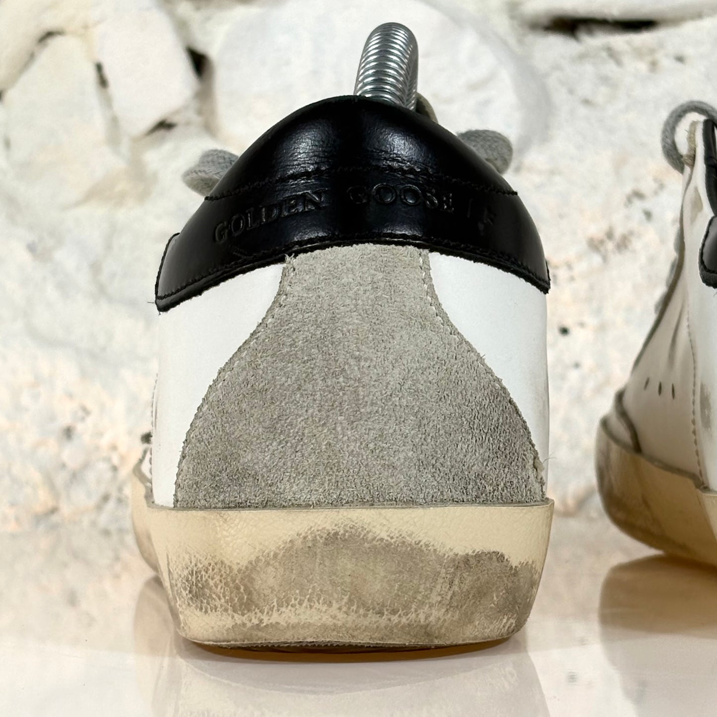 Golden goose Superstar classiche bianche con stella grigia e talloncini neri 36