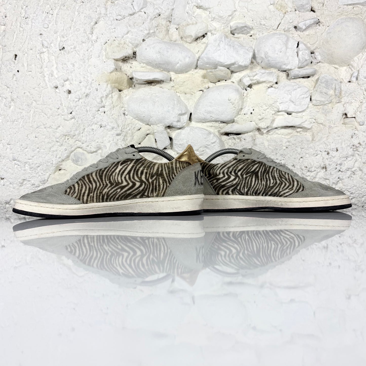 Golden goose Ballstar "zebrate" in cavallino con stella bianca e talloncini dorati 37