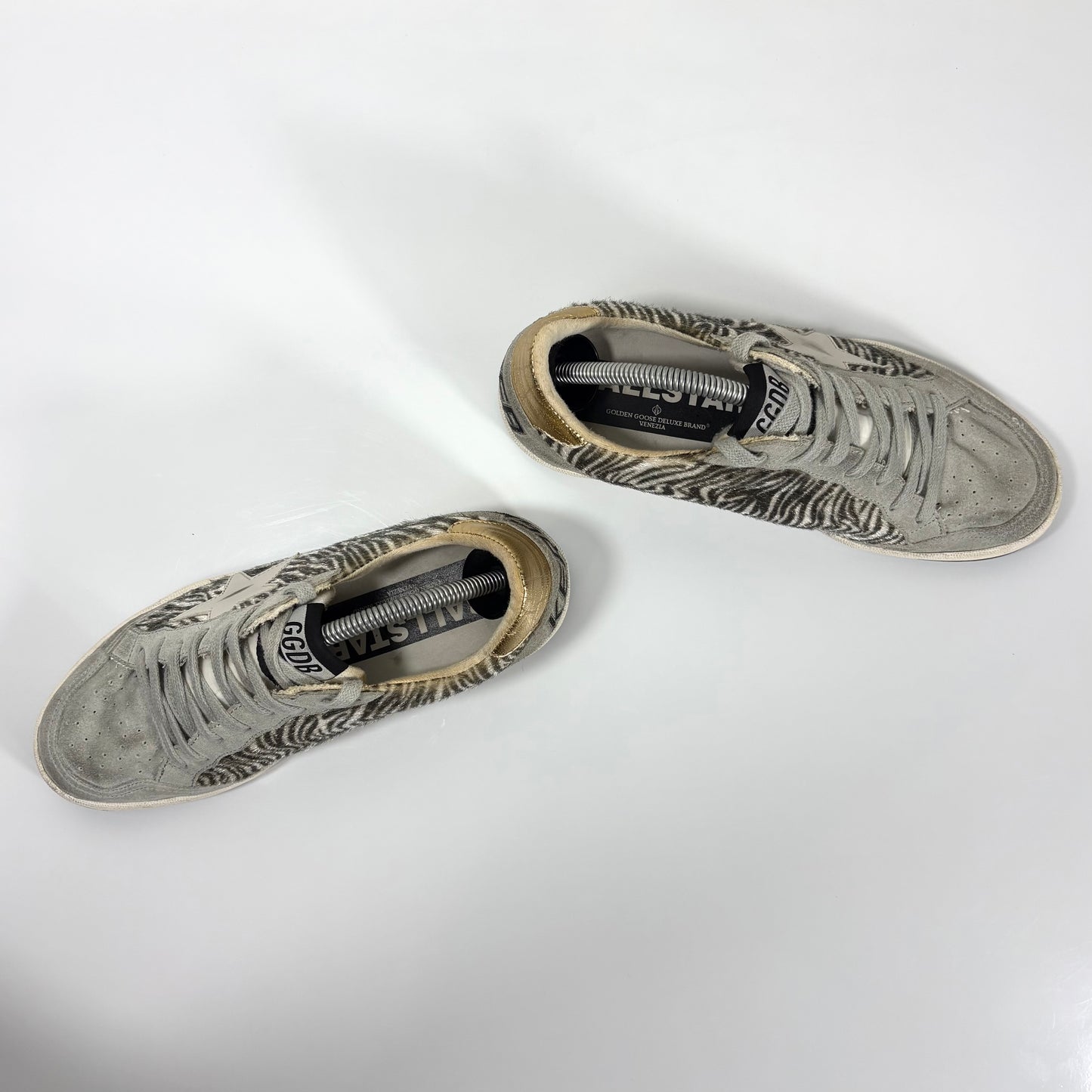 Golden goose Ballstar "zebrate" in cavallino con stella bianca e talloncini dorati 37