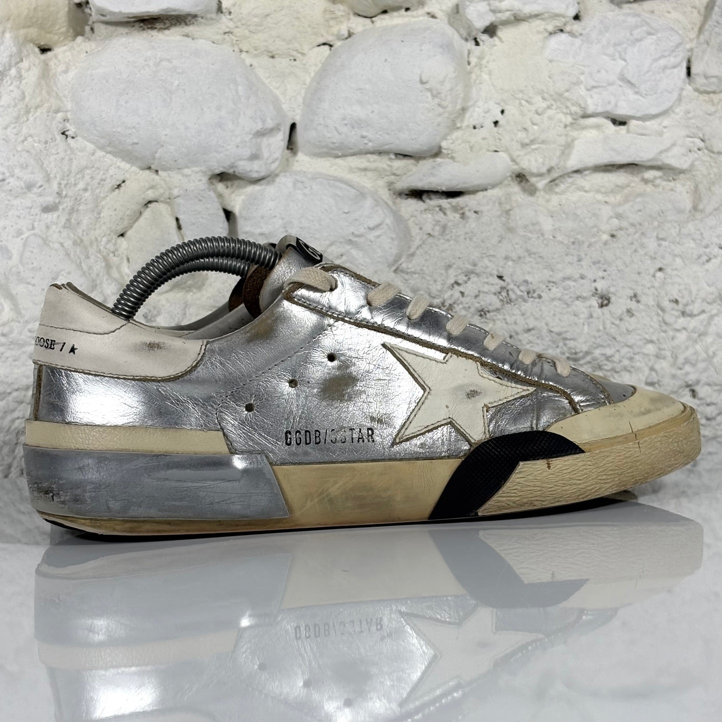 Golden goose Superstar-Penstar argento con stella e talloncini bianchi 41