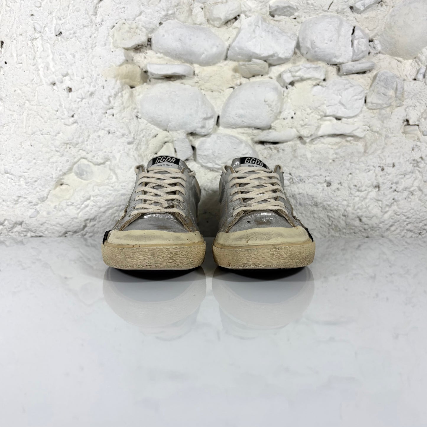 Golden goose Superstar-Penstar argento con stella e talloncini bianchi 41