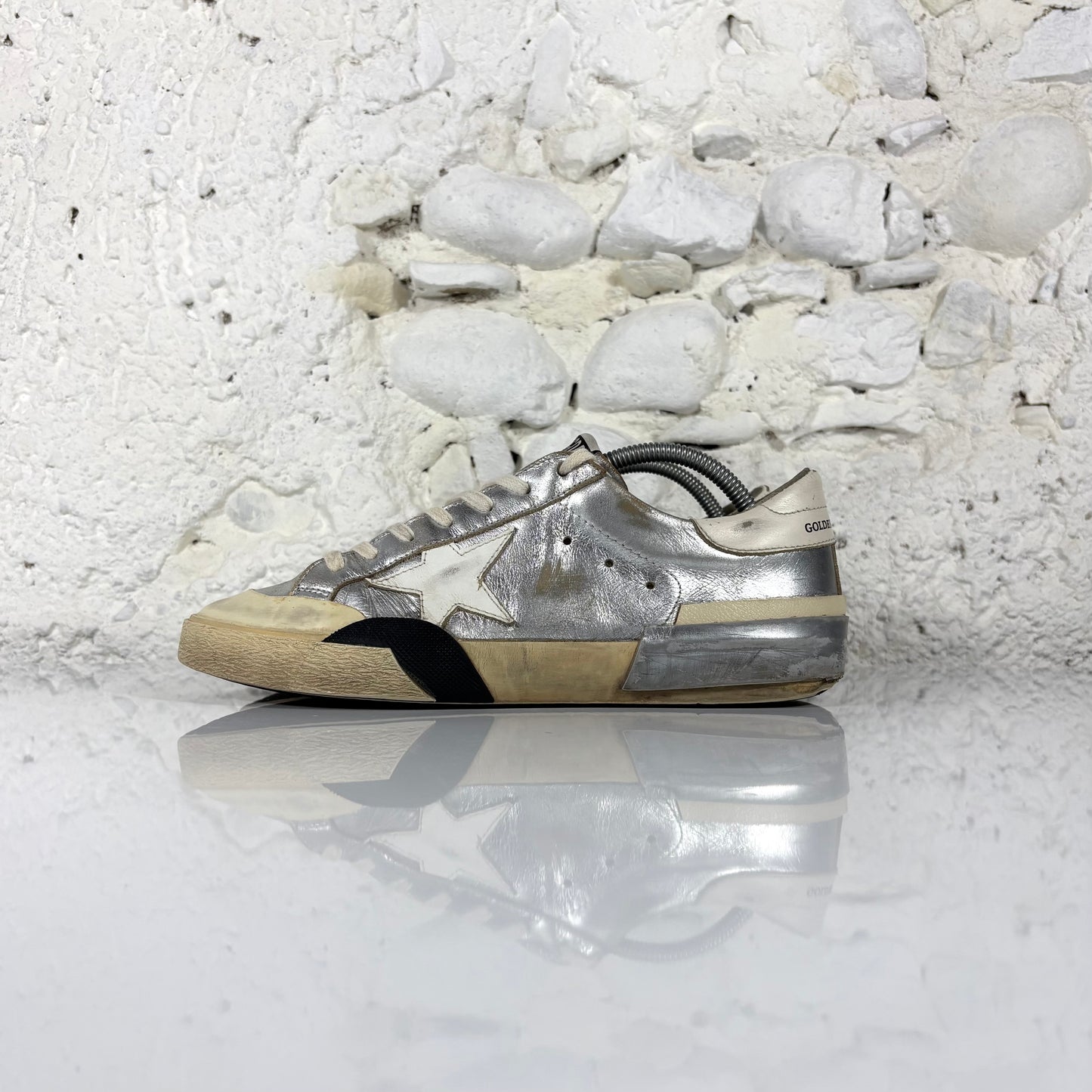 Golden goose Superstar-Penstar argento con stella e talloncini bianchi 41