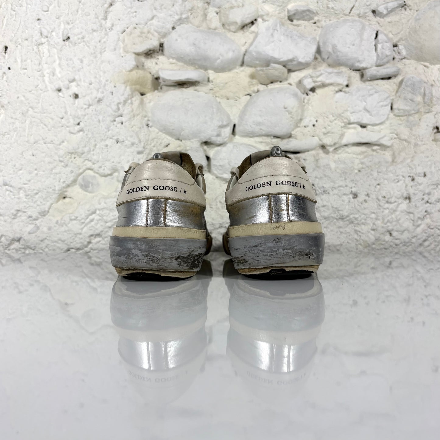 Golden goose Superstar-Penstar argento con stella e talloncini bianchi 41