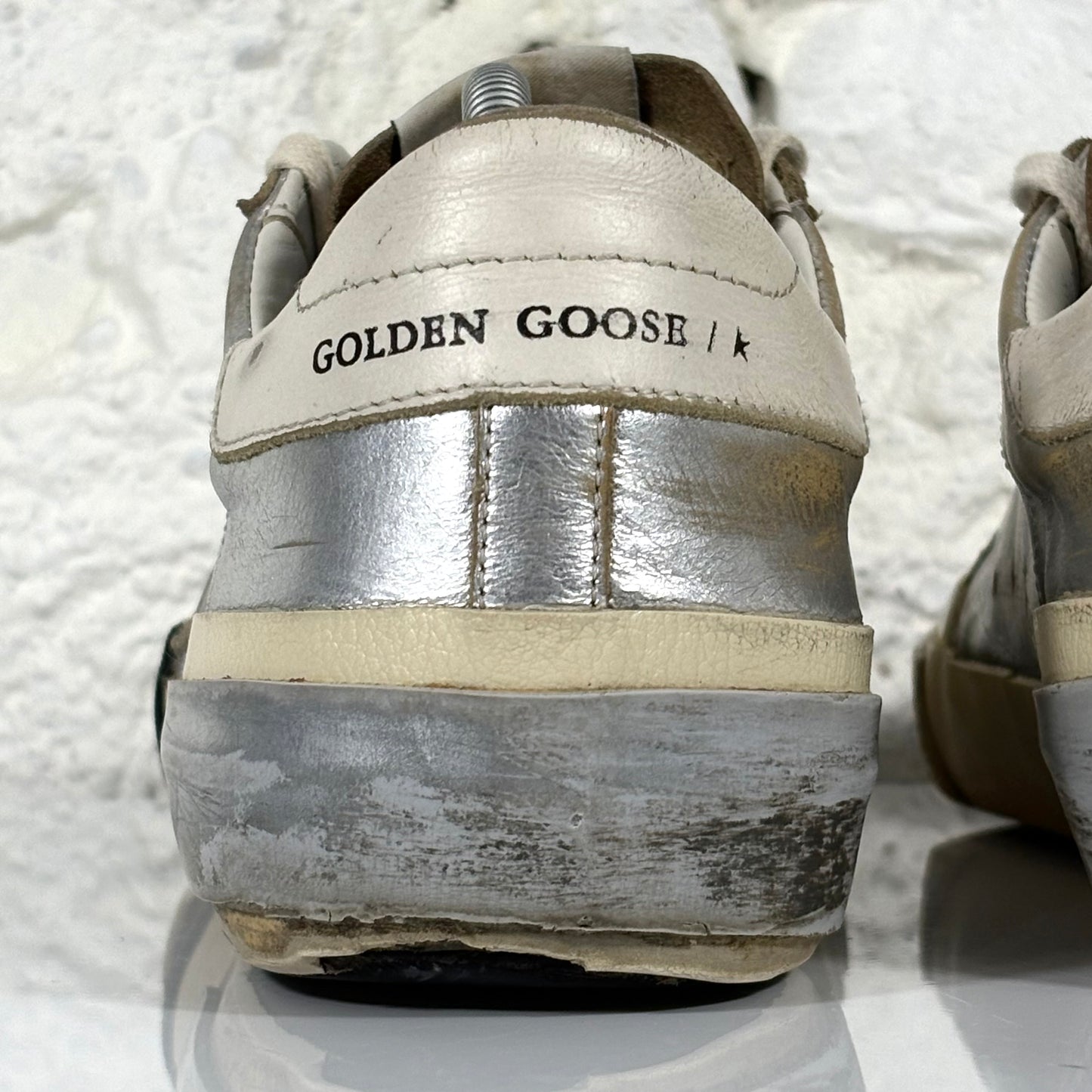 Golden goose Superstar-Penstar argento con stella e talloncini bianchi 41