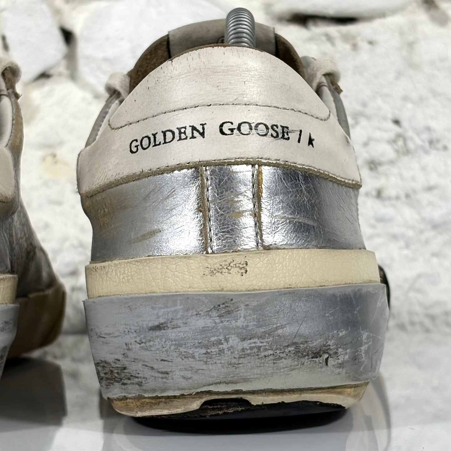 Golden goose Superstar-Penstar argento con stella e talloncini bianchi 41