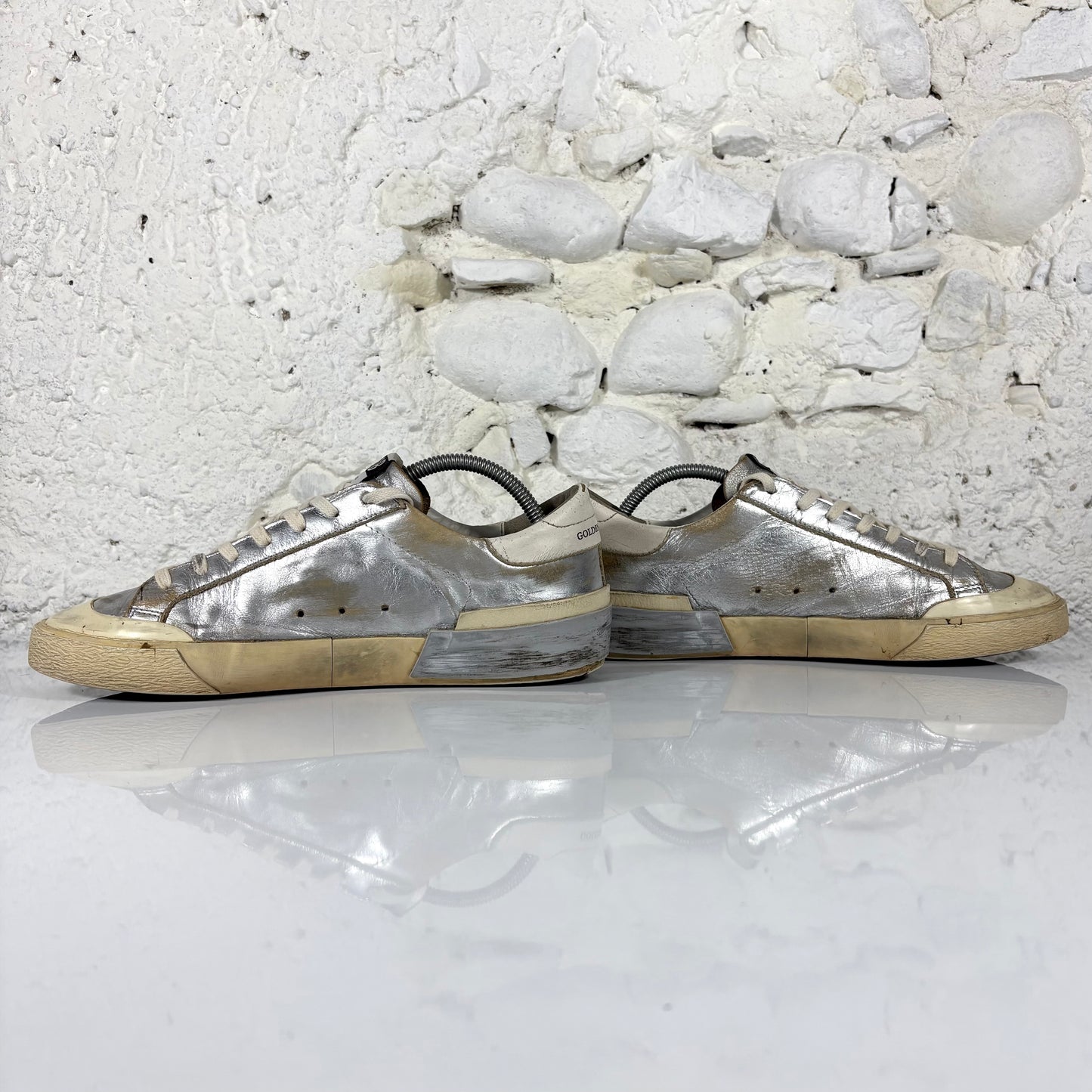 Golden goose Superstar-Penstar argento con stella e talloncini bianchi 41
