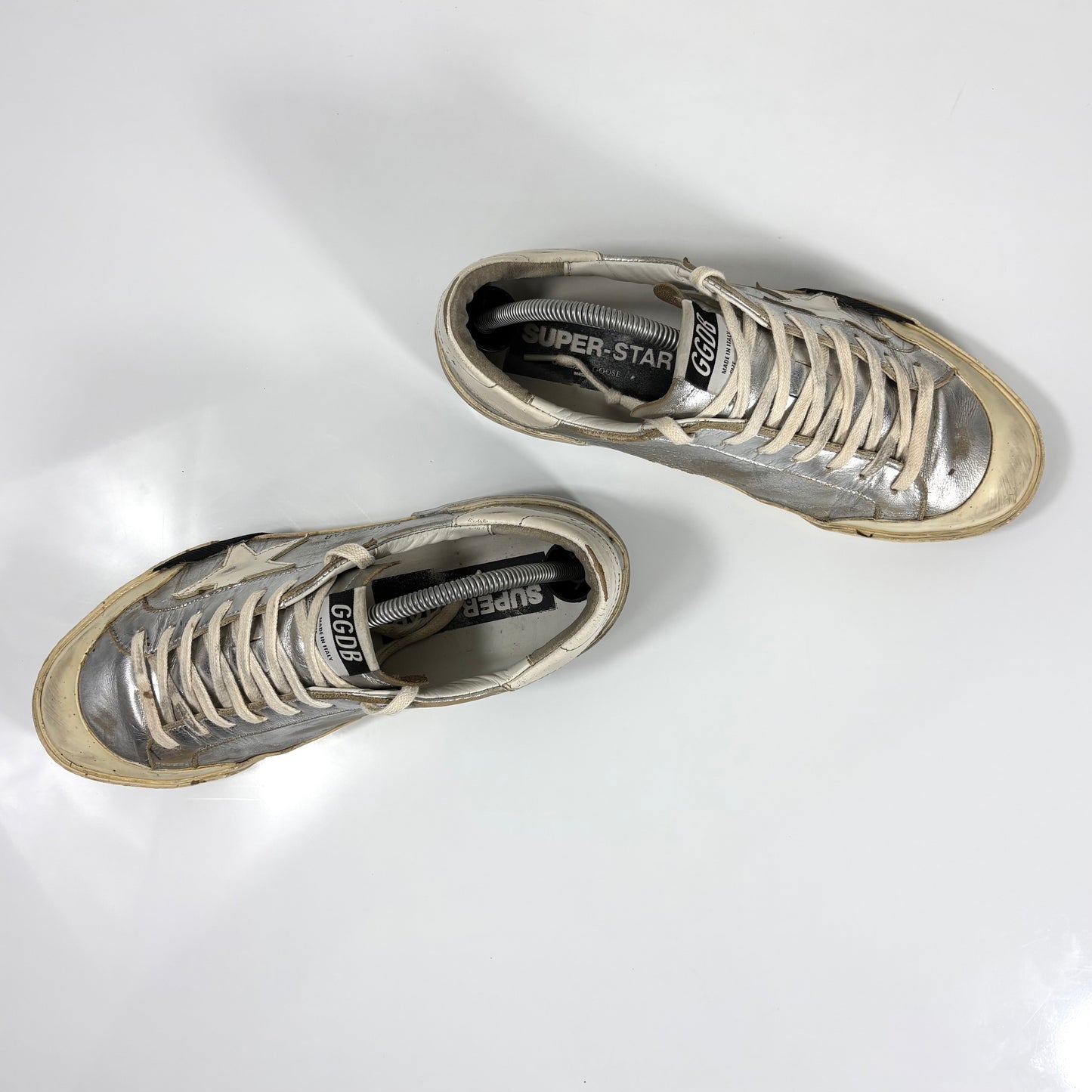 Golden goose Superstar-Penstar argento con stella e talloncini bianchi 41