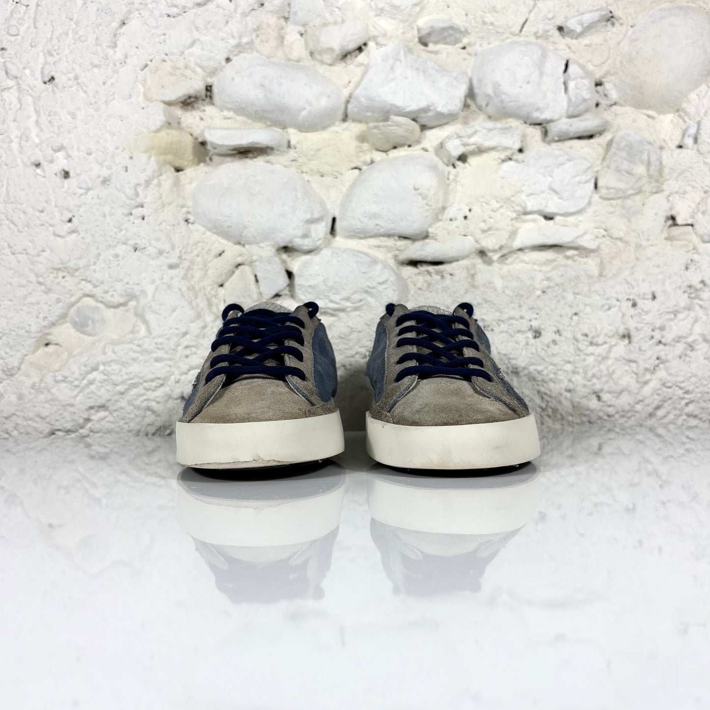 Golden goose Superstar blu in pelle scamosciata con stella argento brill. e talloncini metallizzati 38
