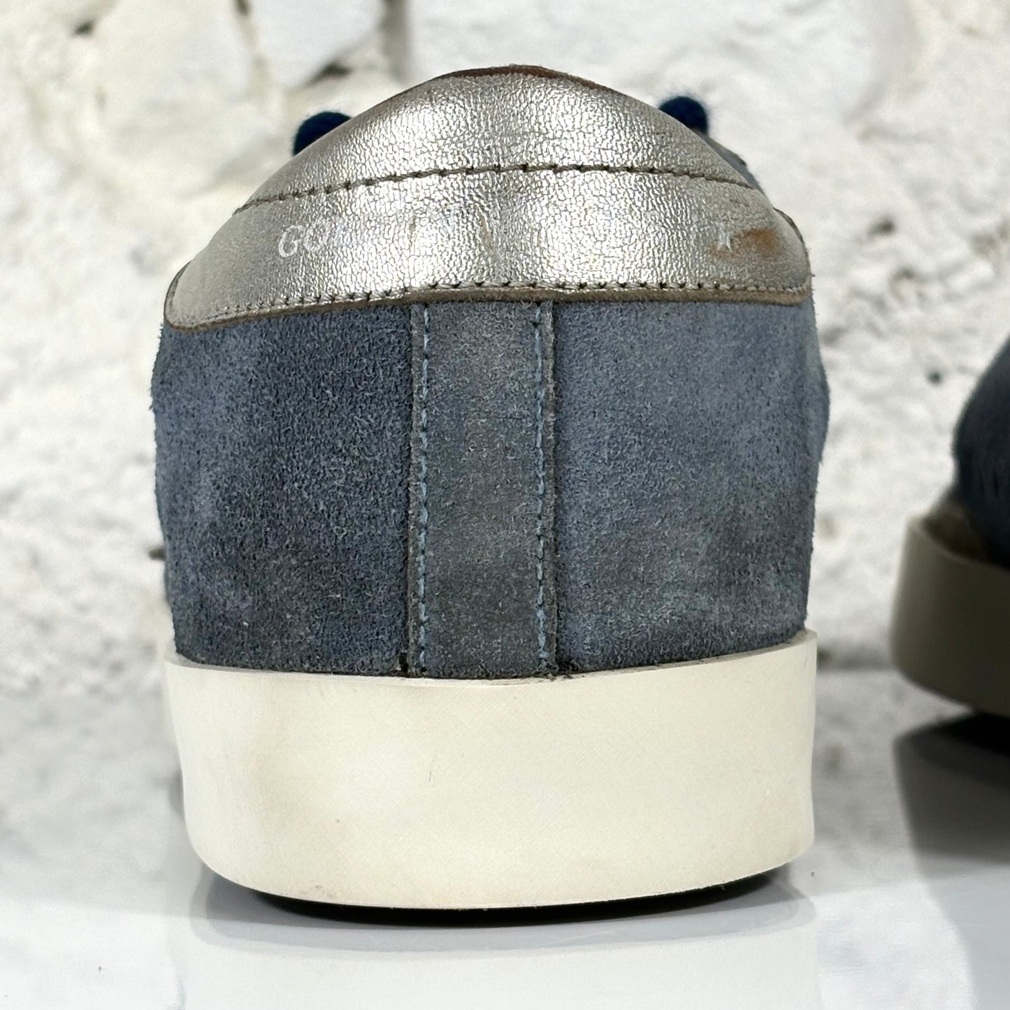 Golden goose Superstar blu in pelle scamosciata con stella argento brill. e talloncini metallizzati 38