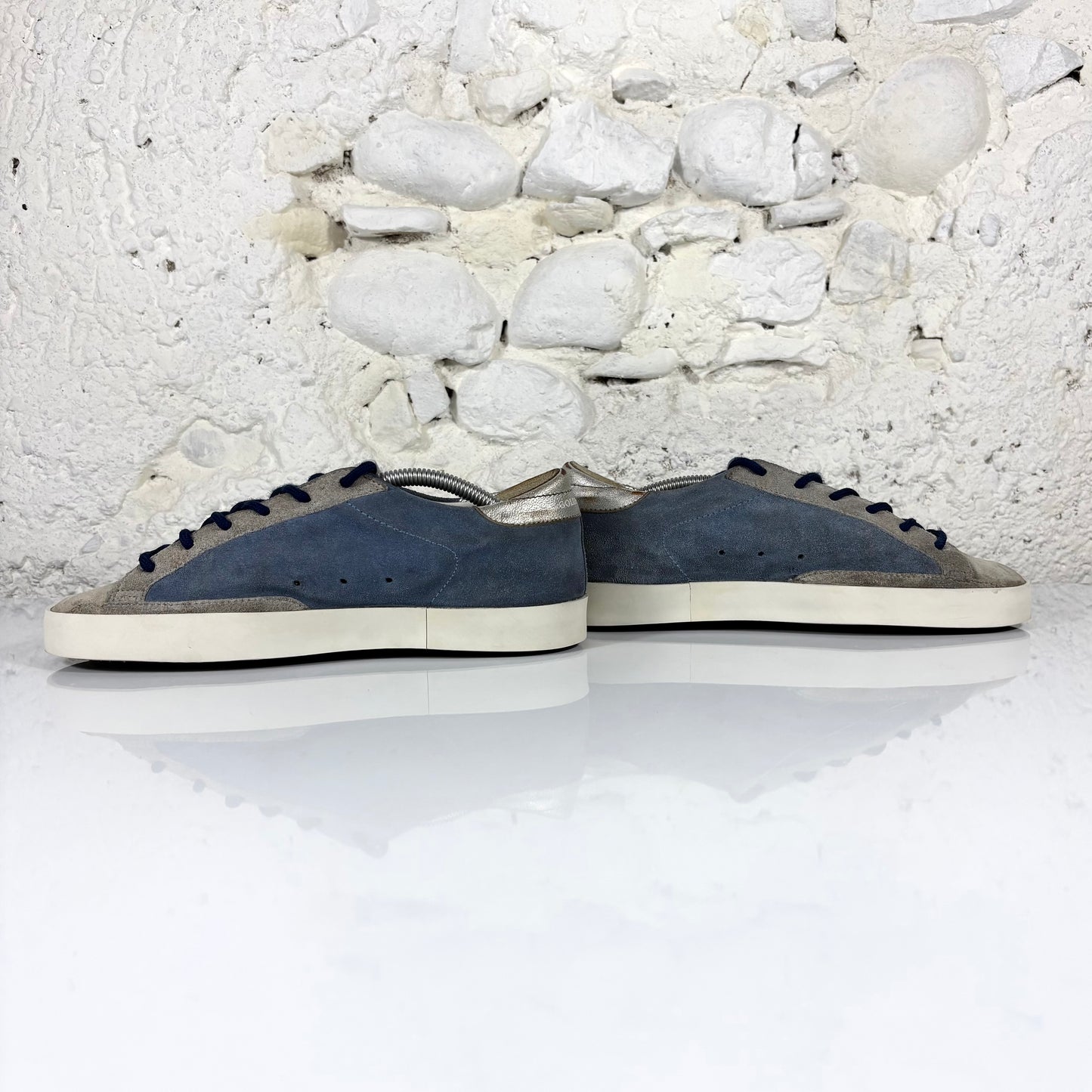 Golden goose Superstar blu in pelle scamosciata con stella argento brill. e talloncini metallizzati 38