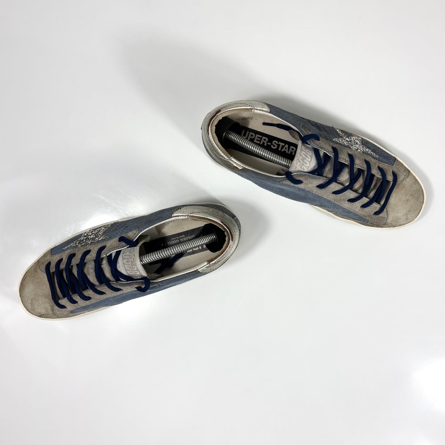 Golden goose Superstar blu in pelle scamosciata con stella argento brill. e talloncini metallizzati 38