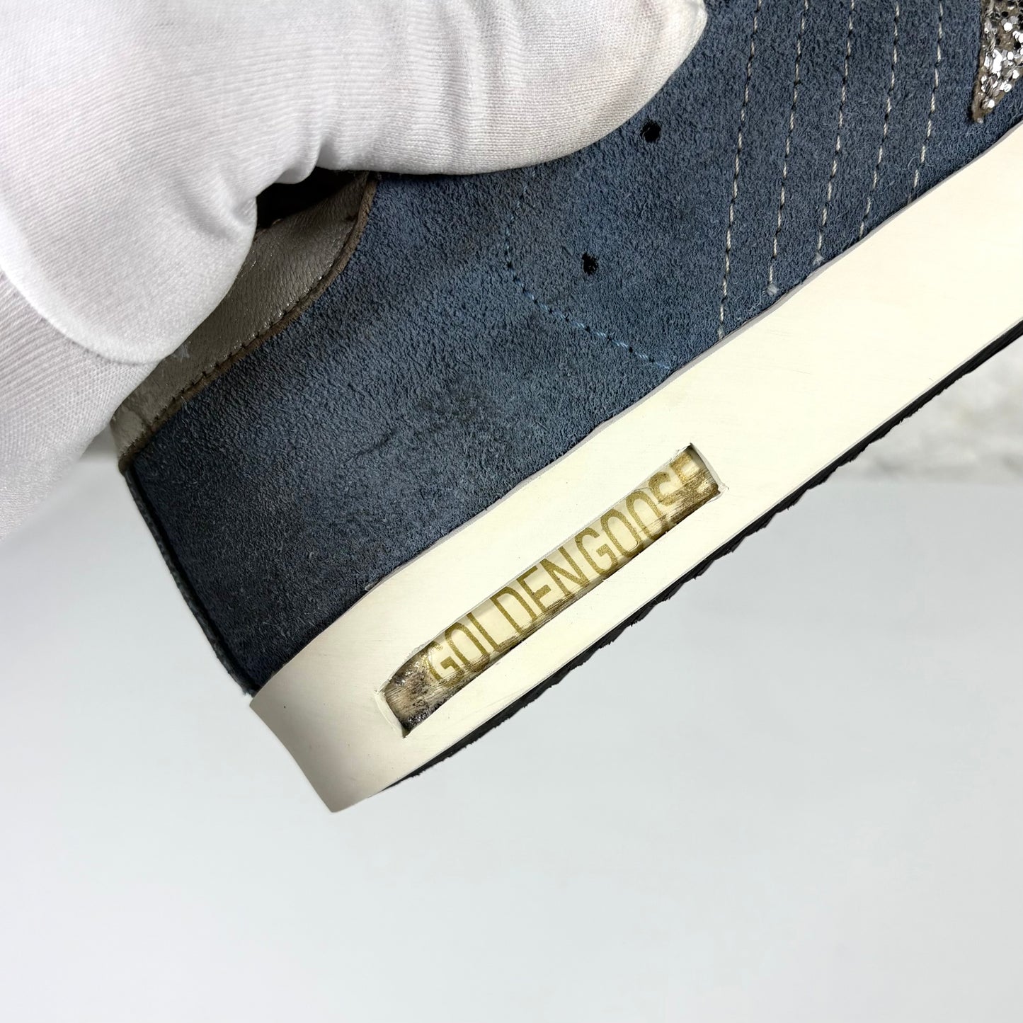 Golden goose Superstar blu in pelle scamosciata con stella argento brill. e talloncini metallizzati 38