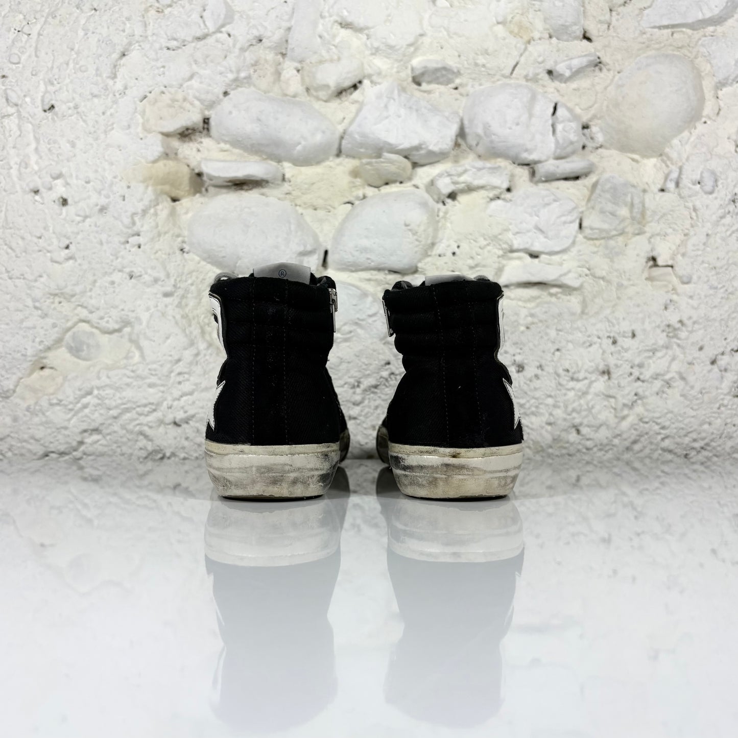 Golden goose Slide in tela nera con stella  e striscia bianca 39