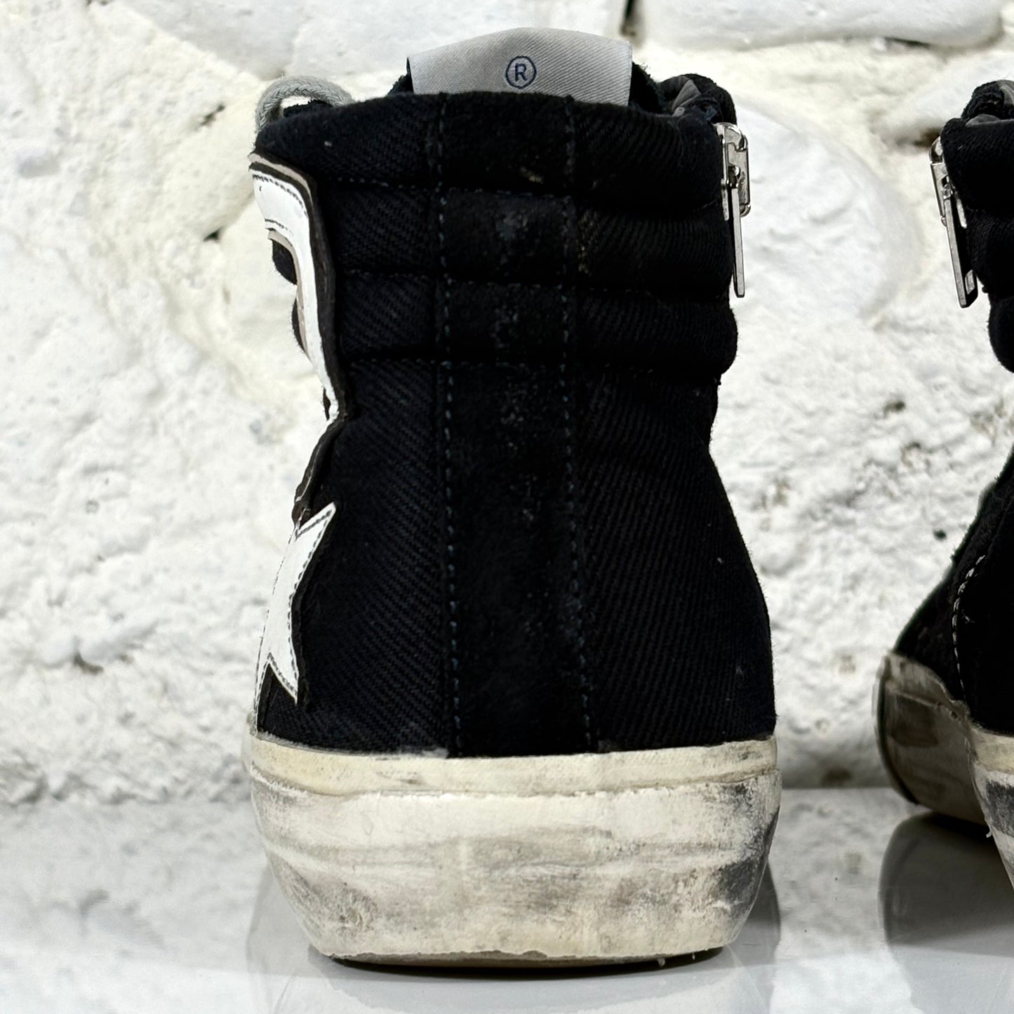 Golden goose Slide in tela nera con stella  e striscia bianca 39