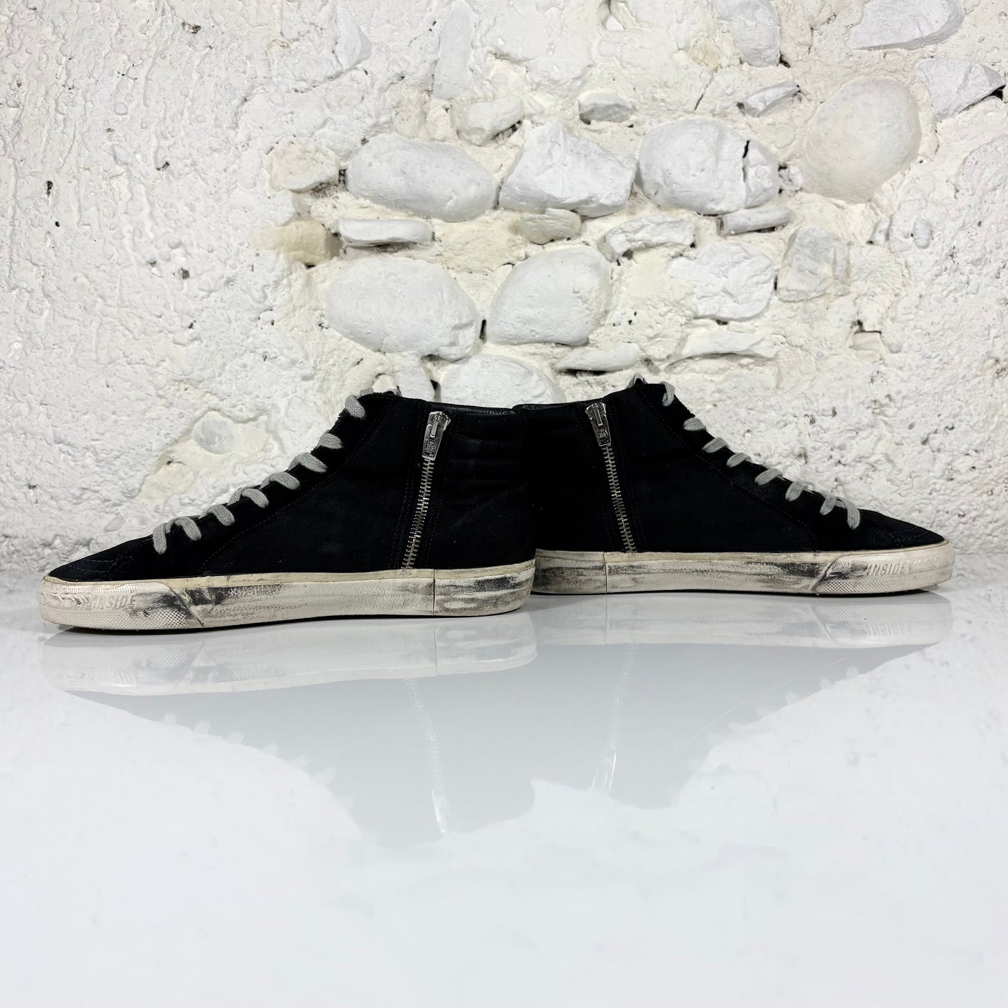 Golden goose Slide in tela nera con stella  e striscia bianca 39