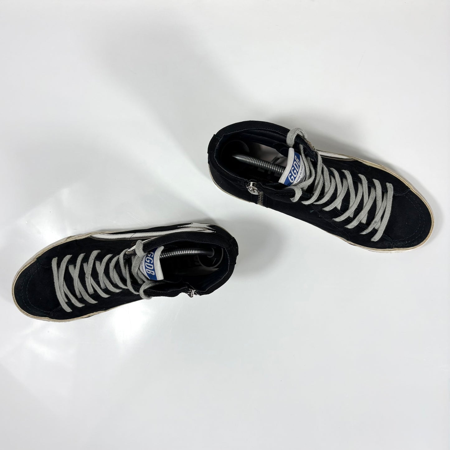 Golden goose Slide in tela nera con stella  e striscia bianca 39