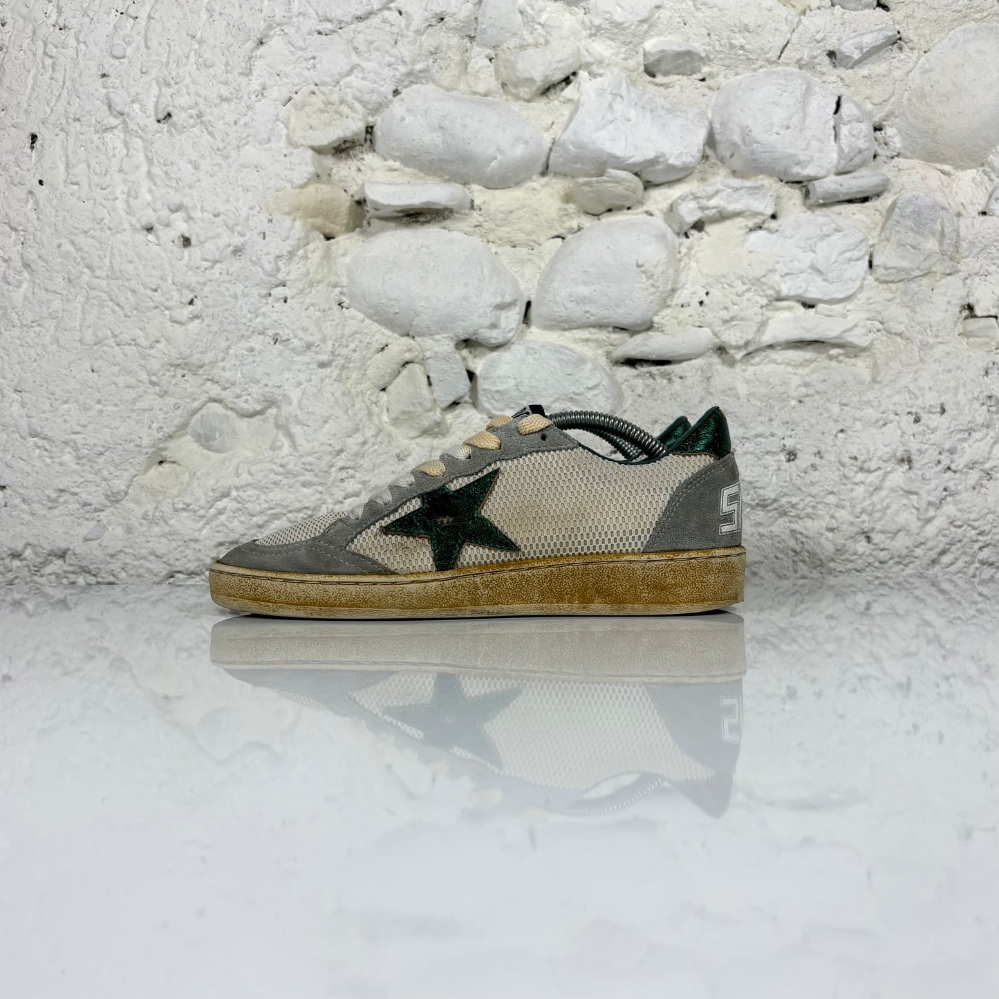 Golden goose Ballstar beige e grigio con stella e talloncini verde metallizzato 36
