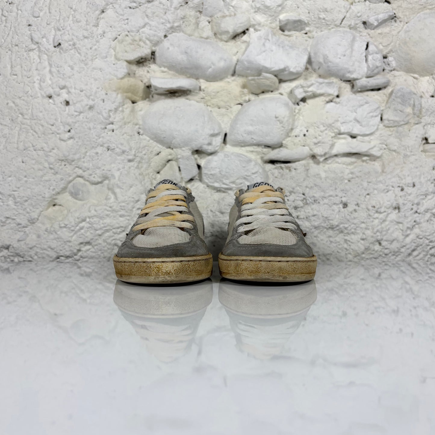 Golden goose Ballstar beige e grigio con stella e talloncini verde metallizzato 36