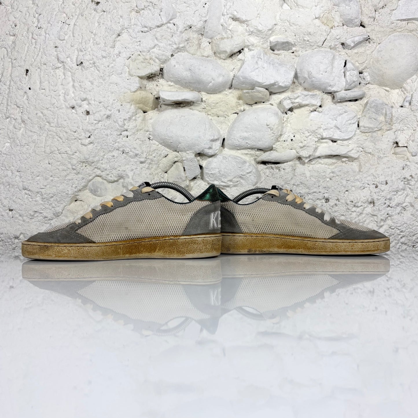 Golden goose Ballstar beige e grigio con stella e talloncini verde metallizzato 36