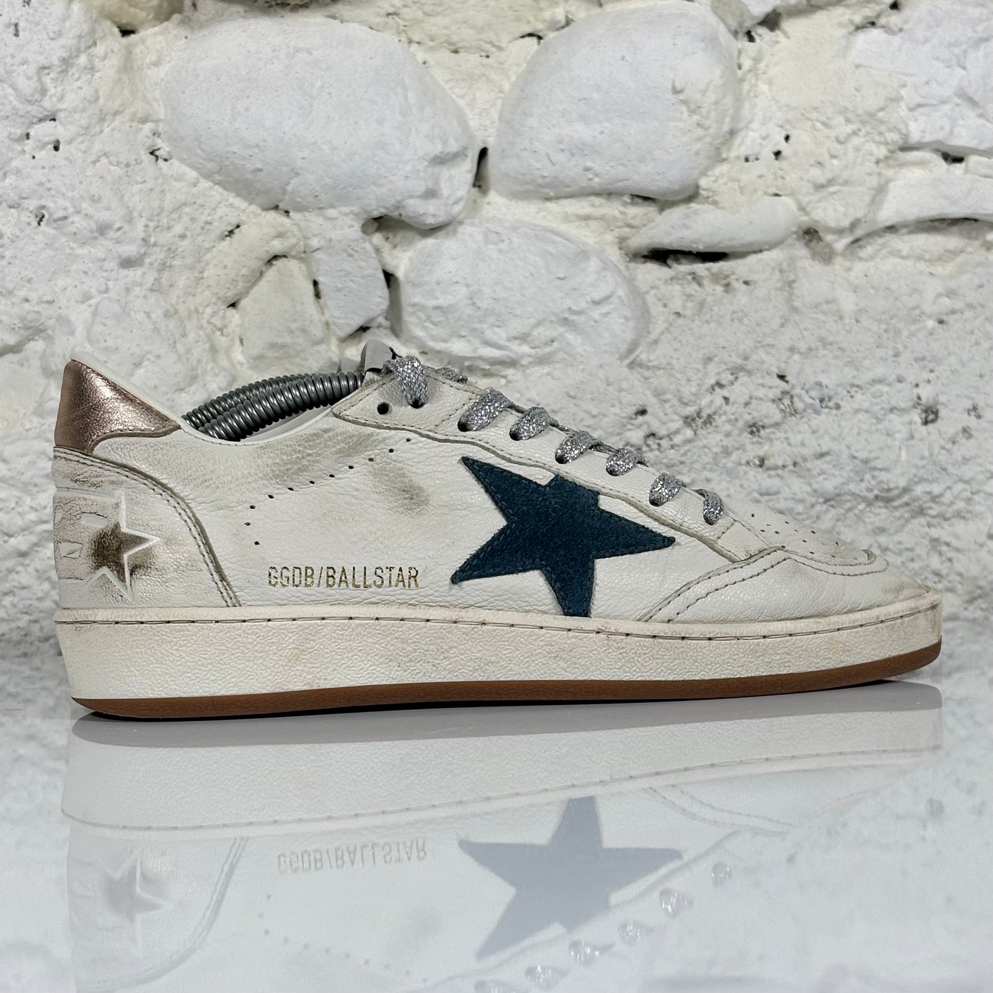Golden goose Ballstar bianche con stella blu e talloncini dorati 37