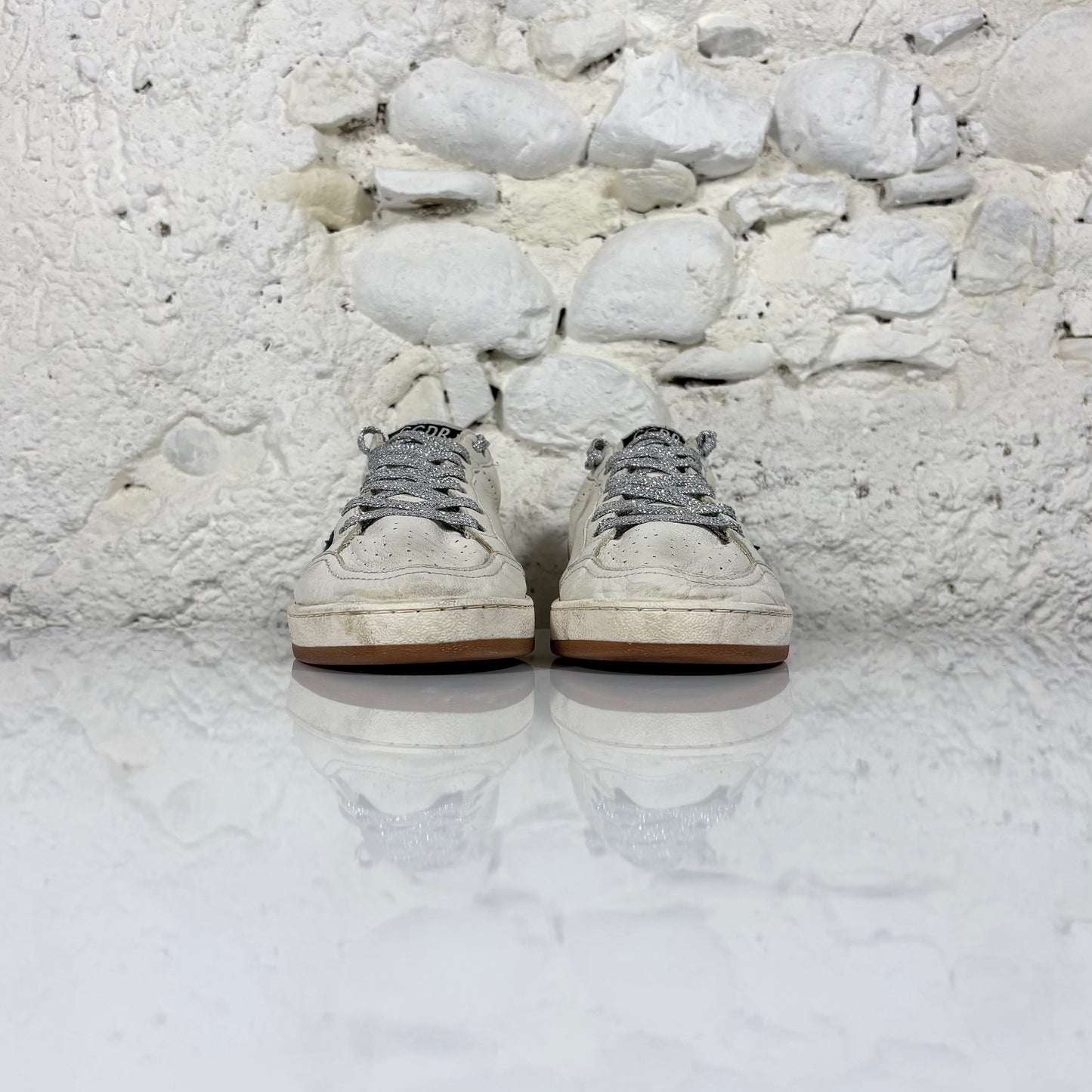 Golden goose Ballstar bianche con stella blu e talloncini dorati 37