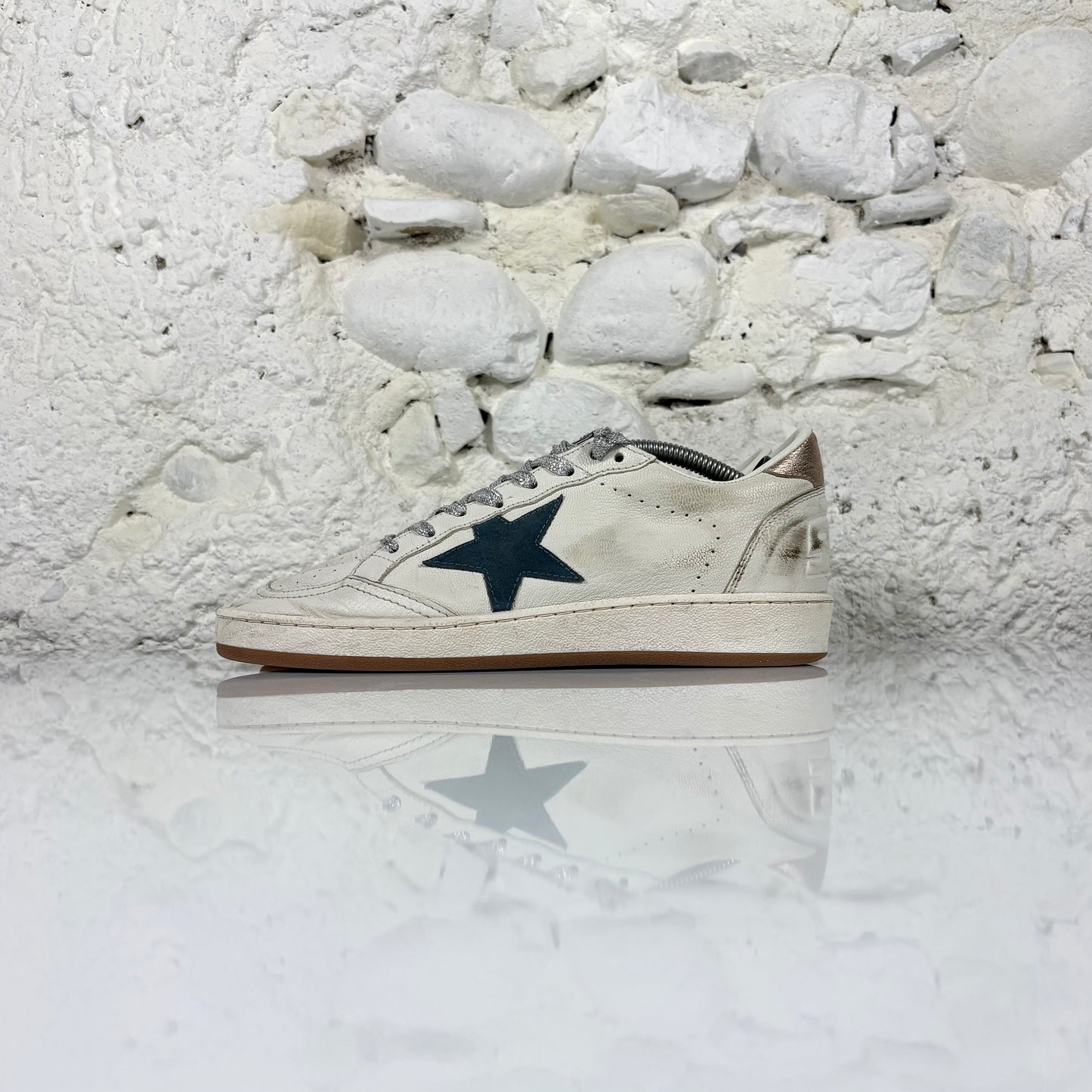 Golden goose Ballstar bianche con stella blu e talloncini dorati 37