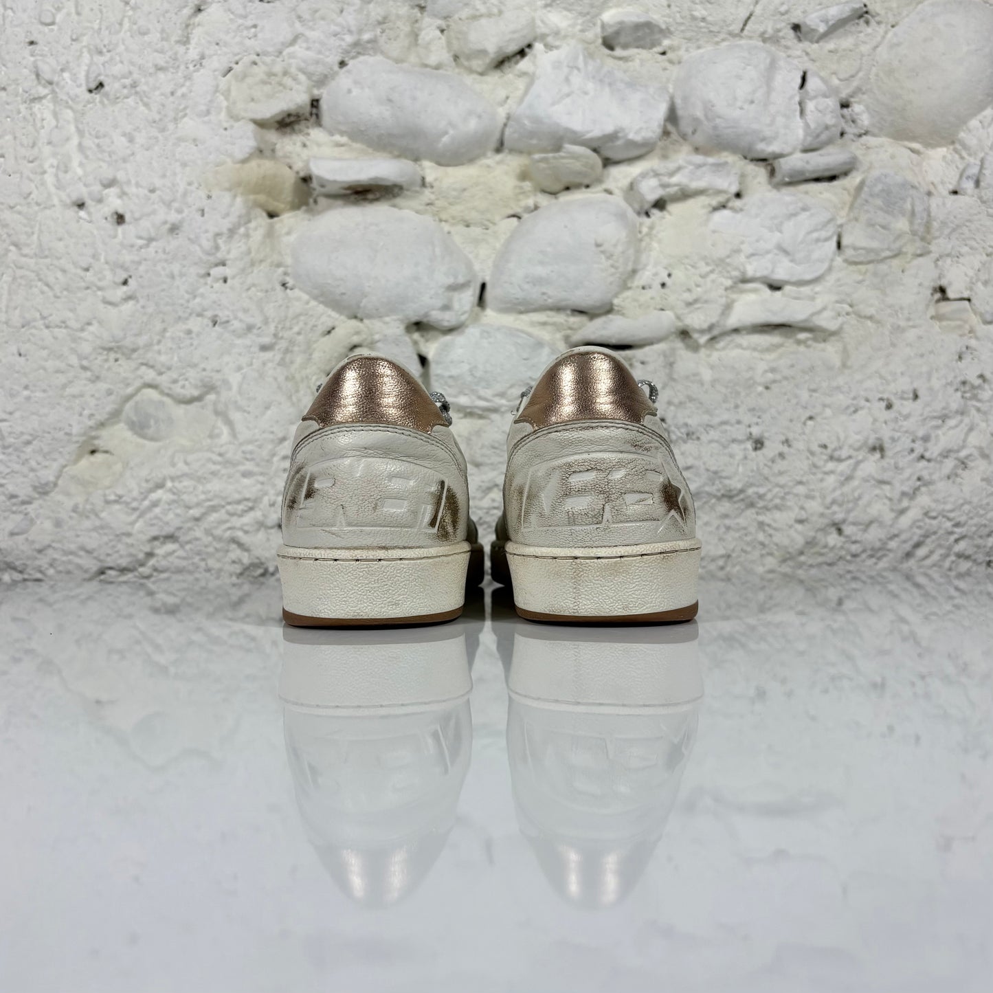 Golden goose Ballstar bianche con stella blu e talloncini dorati 37