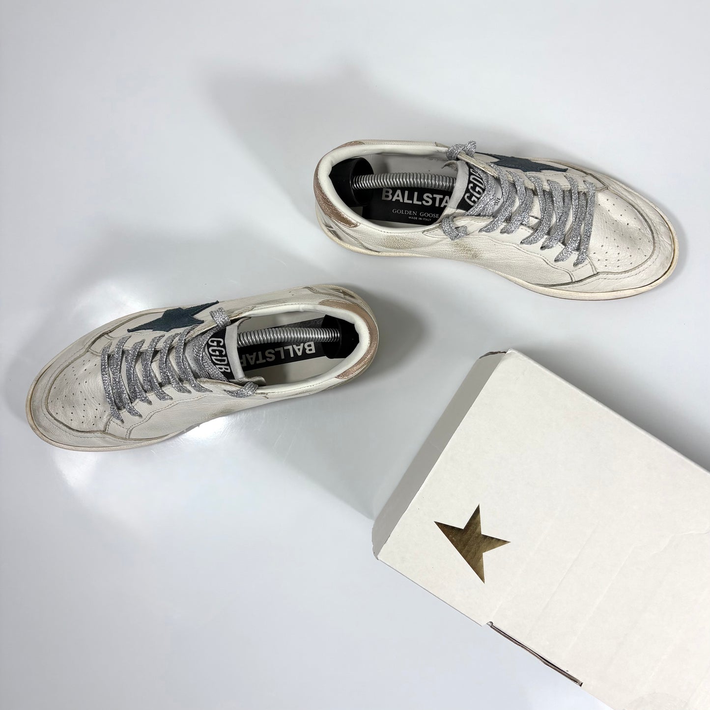 Golden goose Ballstar bianche con stella blu e talloncini dorati 37