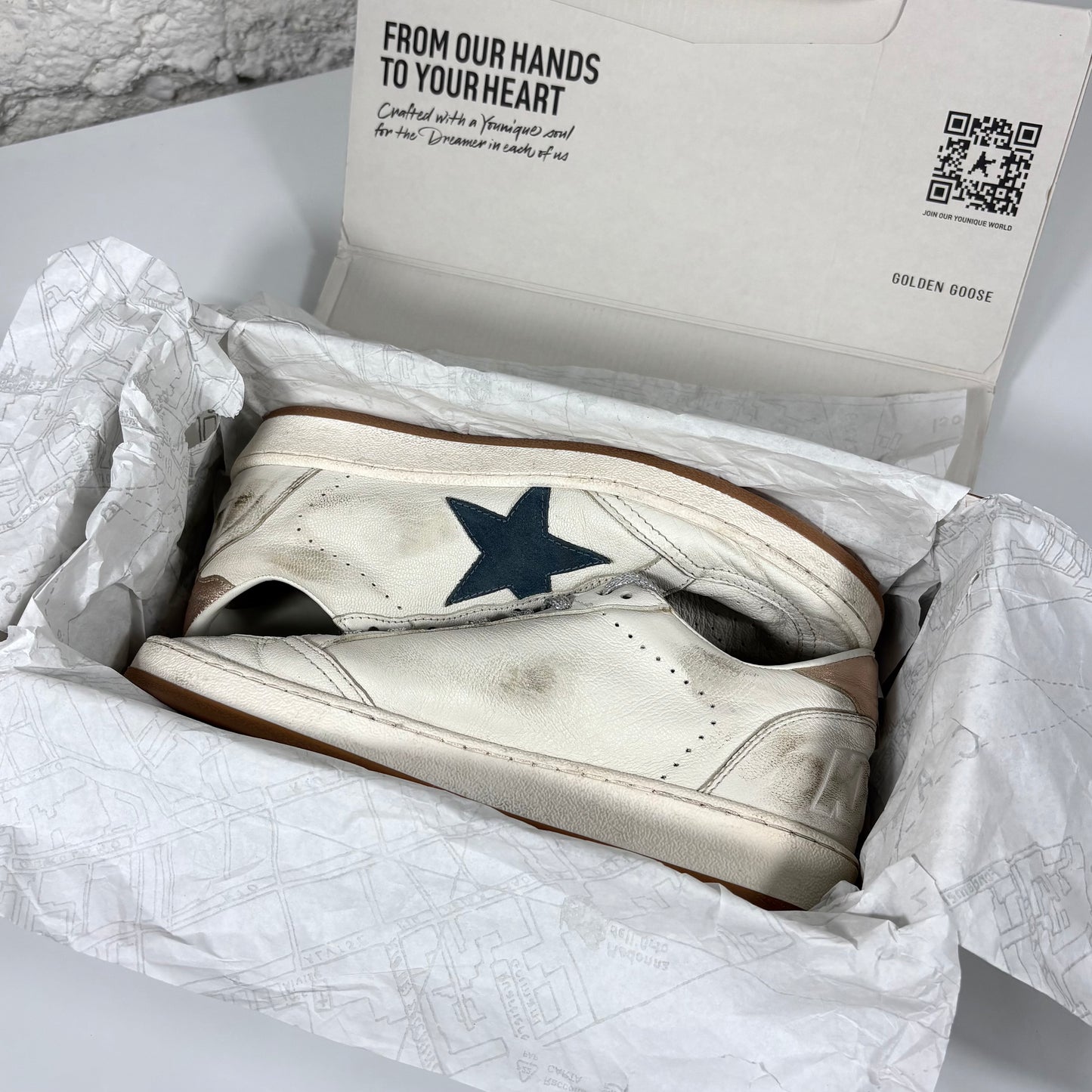 Golden goose Ballstar bianche con stella blu e talloncini dorati 37