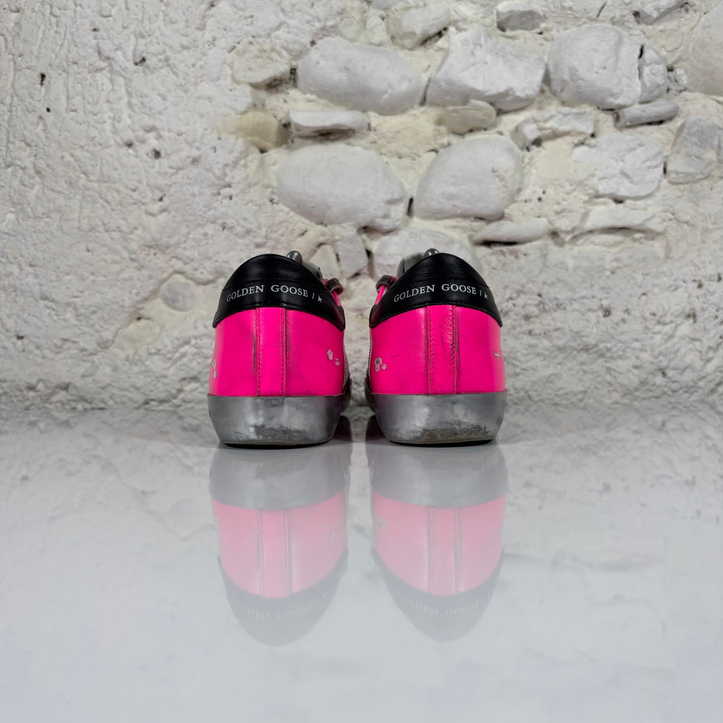 Golden goose Superstar fucsia con stella argento e talloncini neri 39