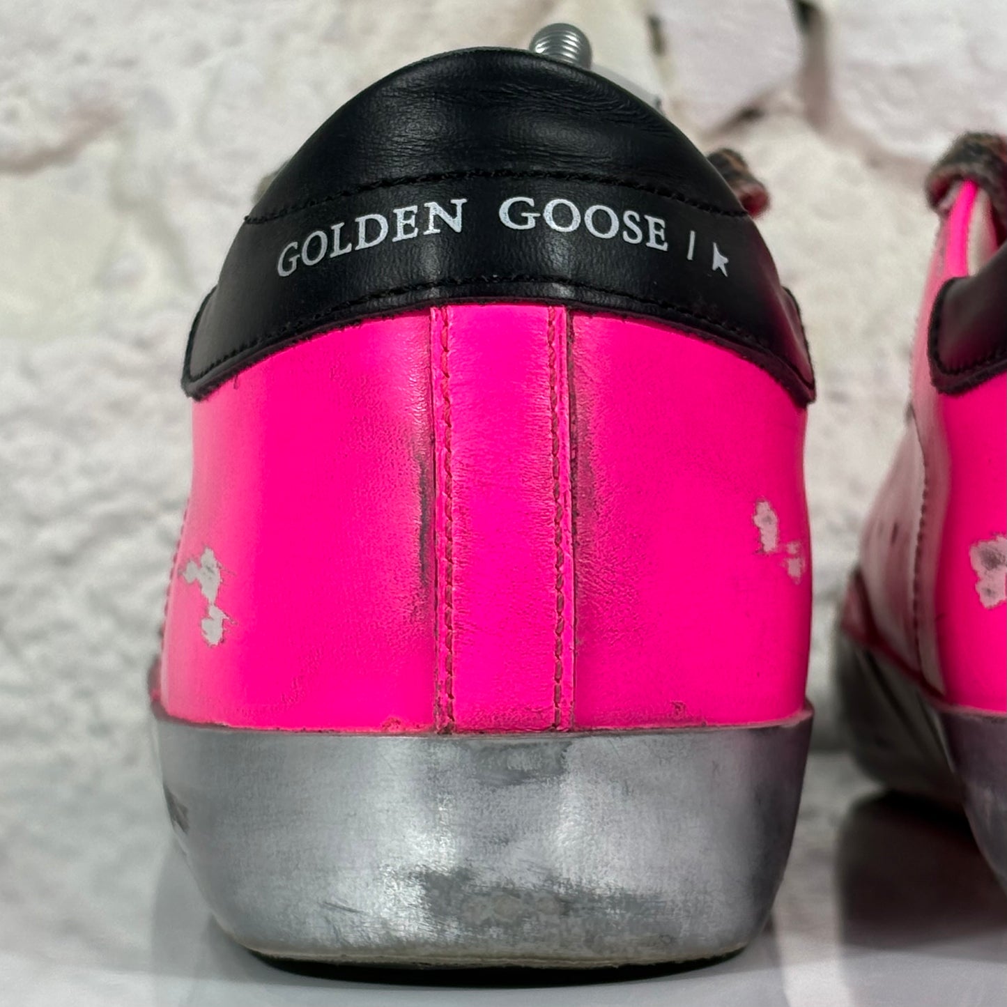 Golden goose Superstar fucsia con stella argento e talloncini neri 39