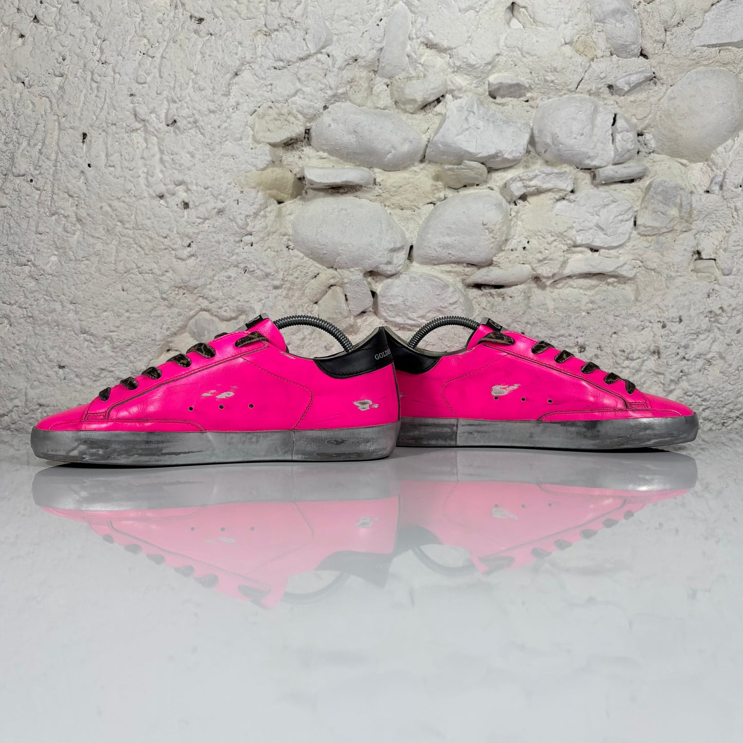 Golden goose Superstar fucsia con stella argento e talloncini neri 39