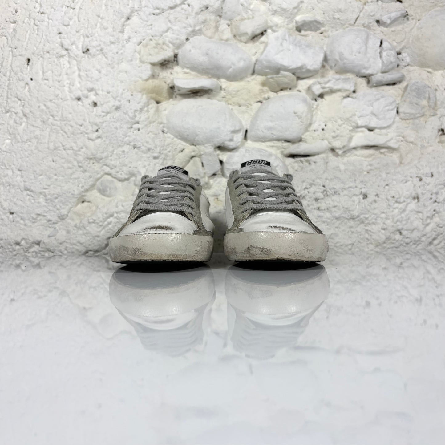 Golden goose Superstar bianche con stella argento e talloncini zebrati 41