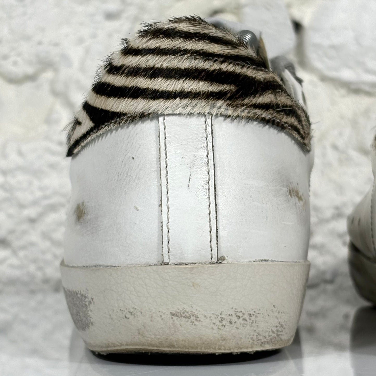 Golden goose Superstar bianche con stella argento e talloncini zebrati 41