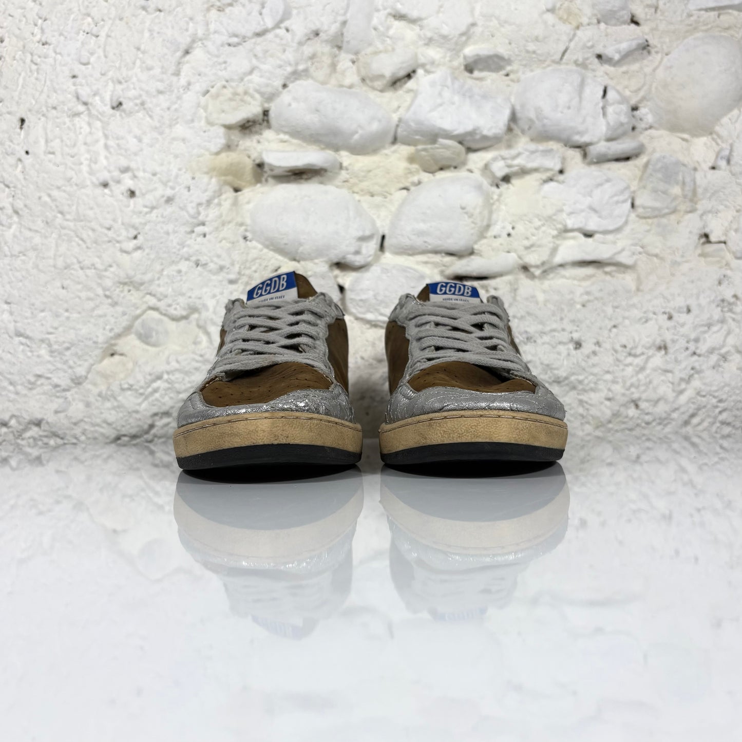 Golden goose Ballstar marroni e argento con stella bianca e talloncini arancio 43