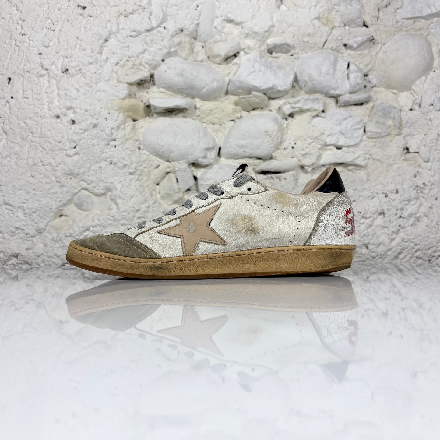 Golden goose Ballstar bianche "Never stop dreaming" con stella tortora e talloncini neri 42
