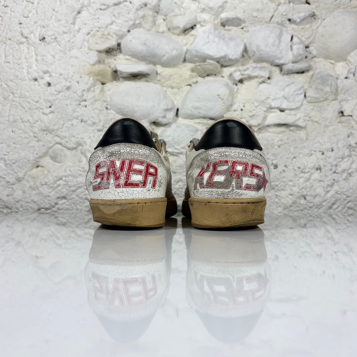 Golden goose Ballstar bianche "Never stop dreaming" con stella tortora e talloncini neri 42
