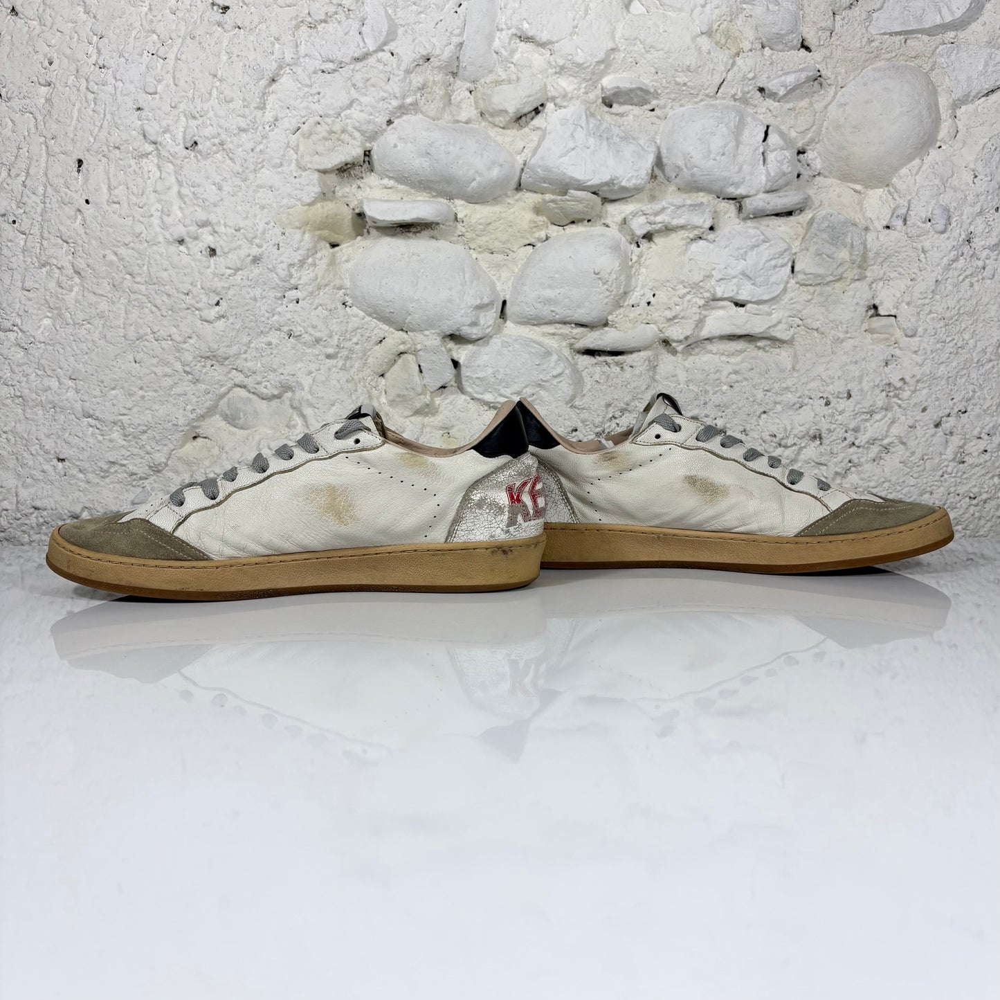 Golden goose Ballstar bianche "Never stop dreaming" con stella tortora e talloncini neri 42