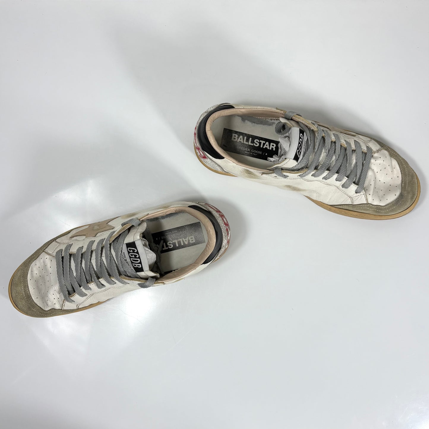 Golden goose Ballstar bianche "Never stop dreaming" con stella tortora e talloncini neri 42