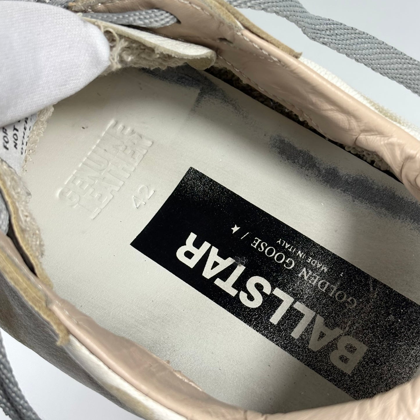 Golden goose Ballstar bianche "Never stop dreaming" con stella tortora e talloncini neri 42