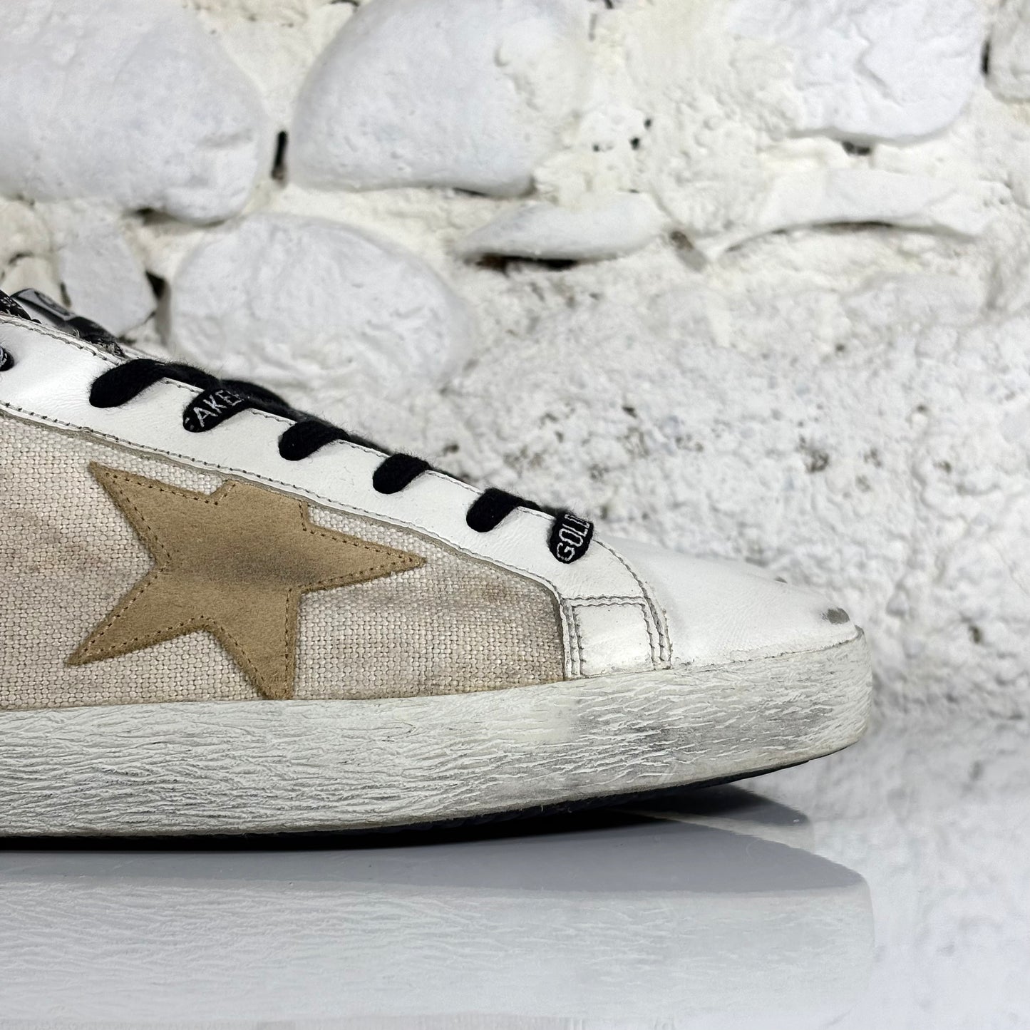 Golden goose Superstar bianche con talloncini verdi e stella beige 46