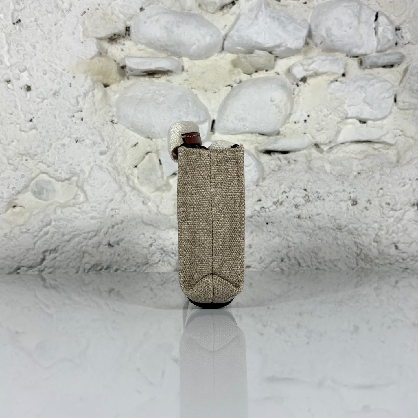 Chloé Mini Tote Woody beige in lino e cotone con manici logati