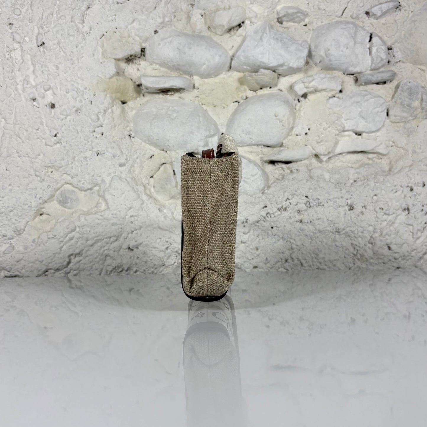 Chloé Mini Tote Woody beige in lino e cotone con manici logati