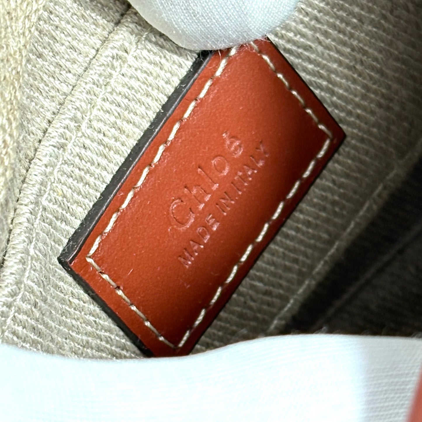 Chloé Mini Tote Woody beige in lino e cotone con manici logati