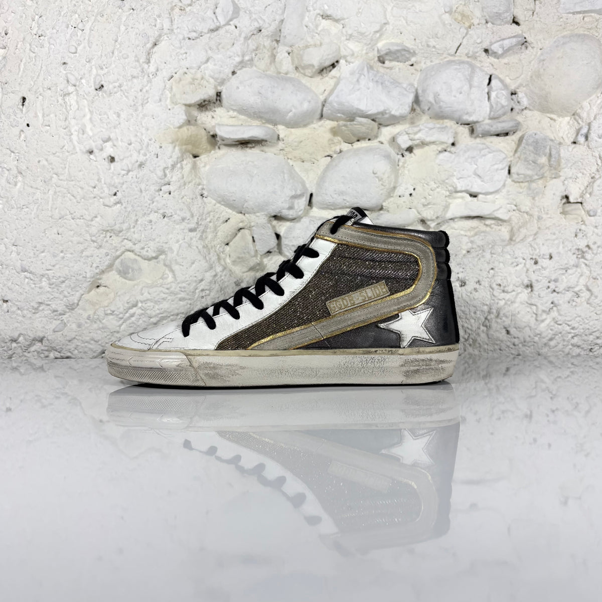 Golden goose Slide grigio scuro, bronzo e stella bianca 40