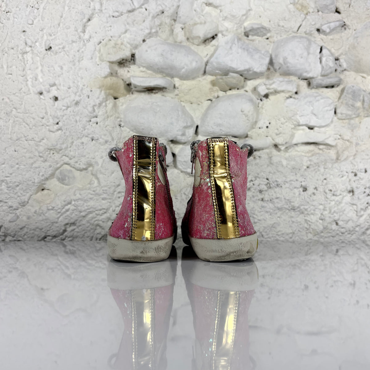 Golden goose Francy rosa a paillettes con stella grigia e inserti oro 35